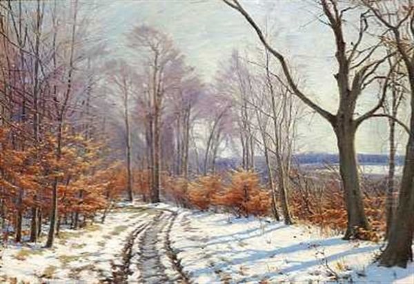 Vej Gennem Skoven, Vinter Oil Painting by Sigvard Hansen