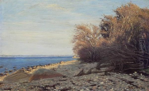 Strandparti Med Udsigt Over Havet, I Det Fjerne Skimtes Kystlinie Oil Painting by Sigvard Hansen