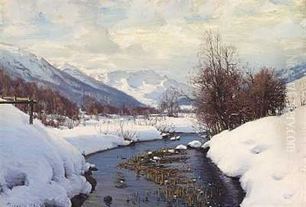 Parti Fra Oberengadin Set Mod St. Moritz Oil Painting by Sigvard Hansen