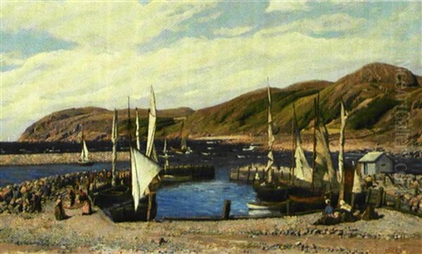 Svensk Fiskerleje (fra Kullen?) Oil Painting by Sigvard Hansen