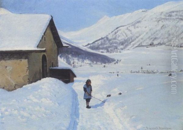 Winter In Engadin (?) Oil Painting by Sigvard Hansen