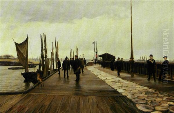 Helsingors Skibsbro. Aftenstemning Ved Havnen Oil Painting by Sigvard Hansen
