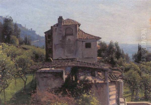 Huse Pa En Bjergside Ved Middelhavet Oil Painting by Sigvard Hansen