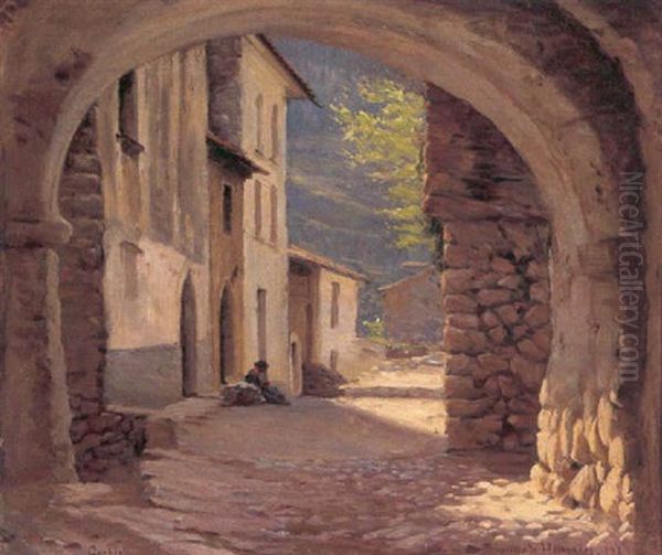 Parti Fra Gorbio, En Lille Sydfransk Bjerglandsby Oil Painting by Sigvard Hansen