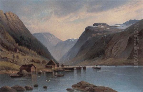Parti Fra Hardangerfjorden, Hjuldamperen Er Ved At Laegge Til Oil Painting by Sigvard Hansen