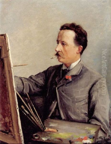 Maleren Peder Monsted Ved Staffeliet Oil Painting by Sigvard Hansen