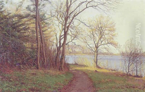 Efterarsdag Ved En So Oil Painting by Sigvard Hansen