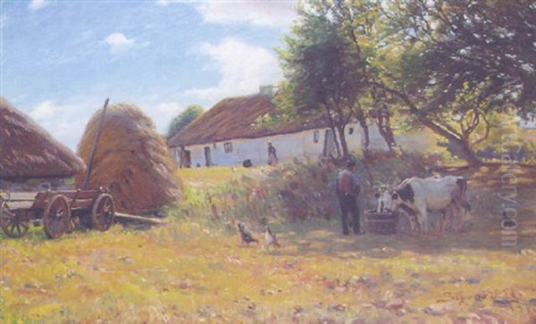 A Summer Farmstead Oil Painting by Sigvard Hansen