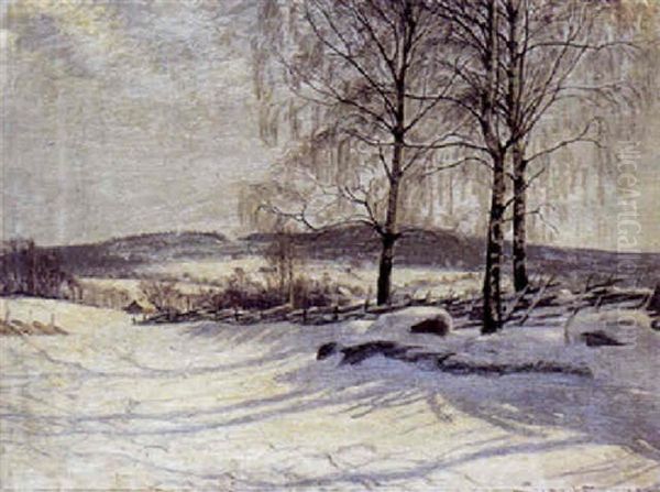 Birketraeer. Snefald Oil Painting by Sigvard Hansen