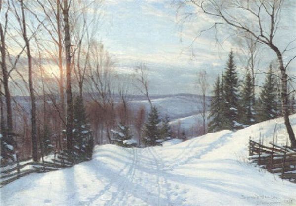 A Winter Landscape Oil Painting by Sigvard Hansen