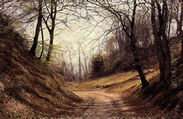 En Tidlig Forarsdag Pa Skovvejen Oil Painting by Sigvard Hansen