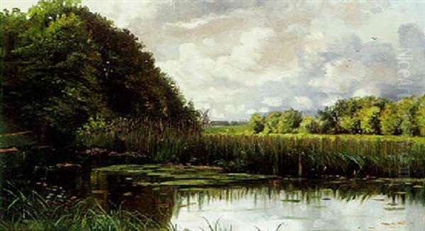 Landskab Med Sivomkranset So Oil Painting by Sigvard Hansen