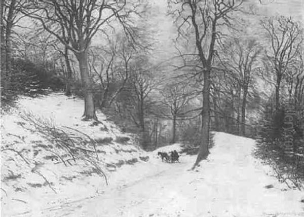 Skovparti Med Hestekoretoj, Vinter Oil Painting by Sigvard Hansen