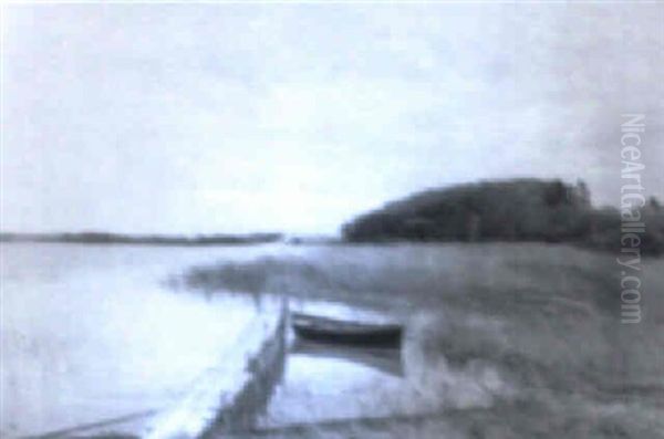 S+bred Med Jolle Ved En Badebro Oil Painting by Sigvard Hansen