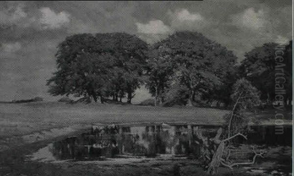 Slette Med Store Traeer, Kierne Vandes I En Si Oil Painting by Sigvard Hansen