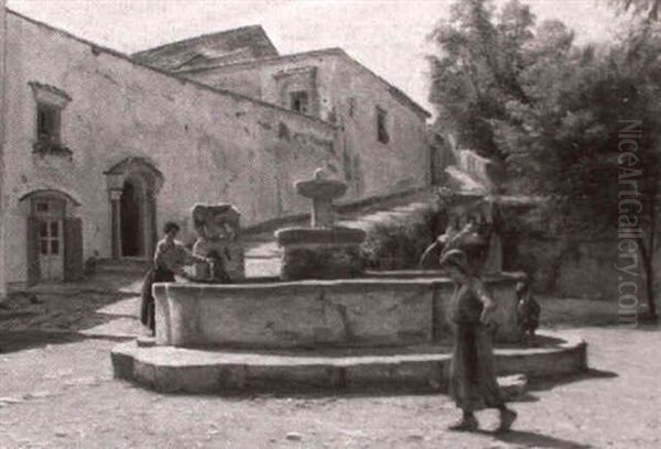 Kvinnor Vid Brunnen, Ravello Oil Painting by Sigvard Hansen