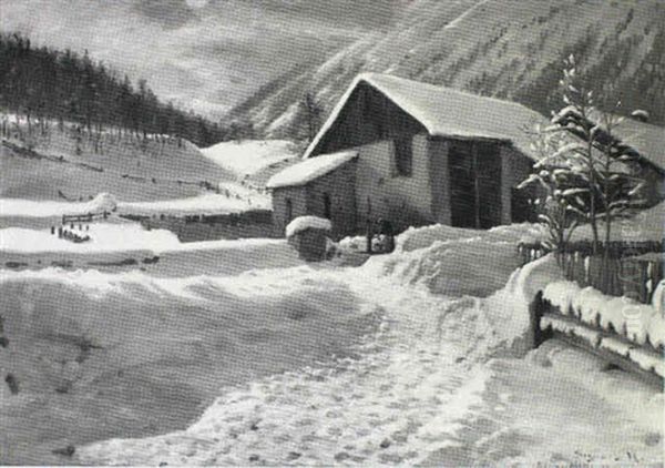 Schweizisk Vinterlandskab Oil Painting by Sigvard Hansen