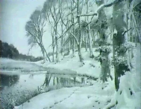 Skovparti Med So Og Sprinende Bukke, Vinter Oil Painting by Sigvard Hansen