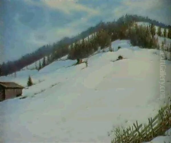 A Winter Landscape Oil Painting by Sigvard Hansen