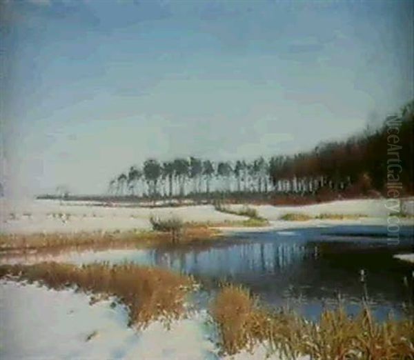 A Lake In Winter Oil Painting by Sigvard Hansen