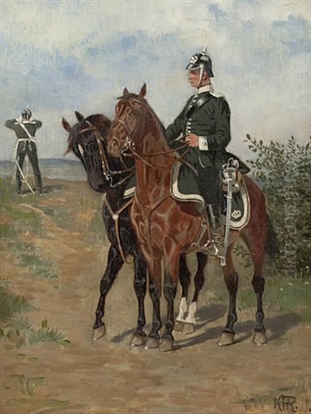 Prussian Cavalryman Oil Painting by Karl Frederik Christian Hansen-Reistrup
