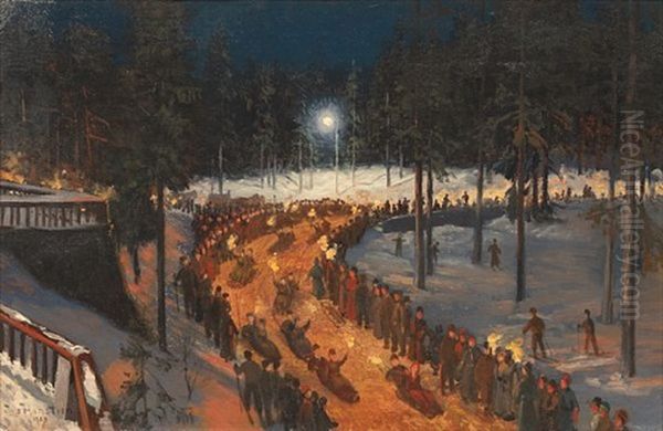 Akekonkurranse Ved Holmenkollen Turisthotell Oil Painting by Nils Severin Lynge Hansteen