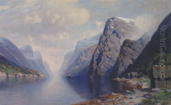 Norsk Fjordparti Oil Painting by Johannes Harders