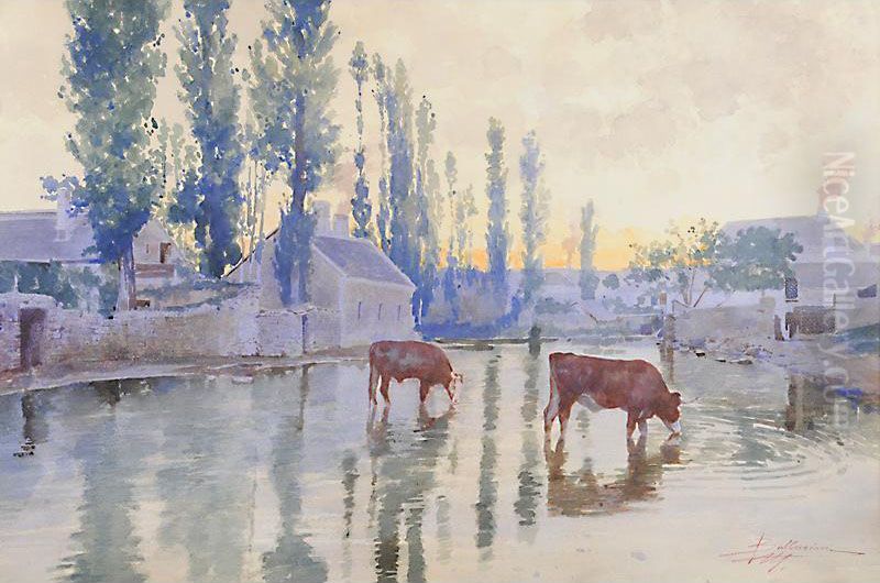 Mucche Nel Paesaggio Oil Painting by Enea Ballarini