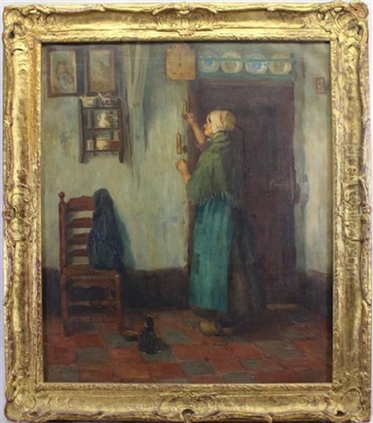 Painting Of A Woman And A Cat In An Interior Setting Oil Painting by Melbourne Havelock Hardwick
