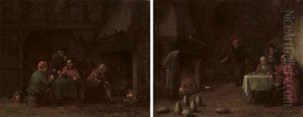 Skittle Players (+ Card Players, 1879; Pair) Oil Painting by Frederick Daniel Hardy