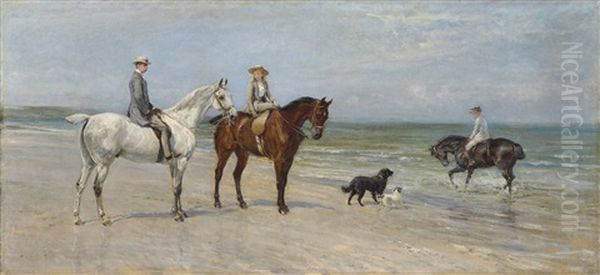 The Leney Family Out Riding, With Two Dogs, On The Kentish Coast Oil Painting by Heywood Hardy
