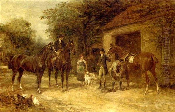 By The Stables Oil Painting by Heywood Hardy