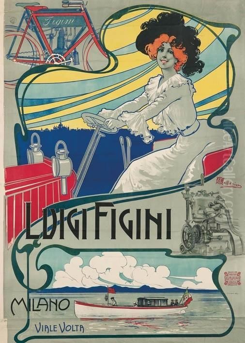 Luigi Figini - Milano Viale Volta Oil Painting by Osvaldo Ballerio