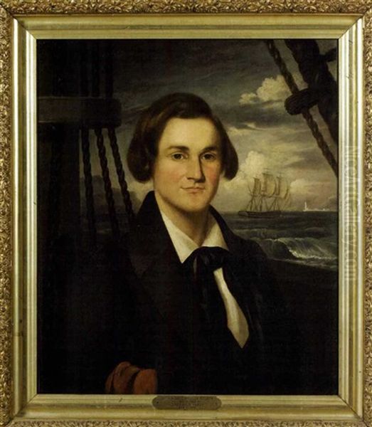 Portrait Of Ship Captain David Wheeler Stilson Oil Painting by Jeremiah Pearson Hardy