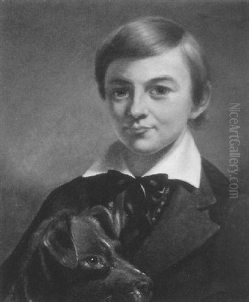 Portrait Of Manley Hardy, Age Eleven Wih His Dog Oil Painting by Jeremiah Pearson Hardy