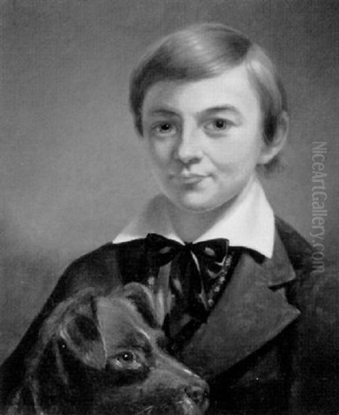 Portrait Of Manley Hardy, Age Eleven With His Dog Oil Painting by Jeremiah Pearson Hardy
