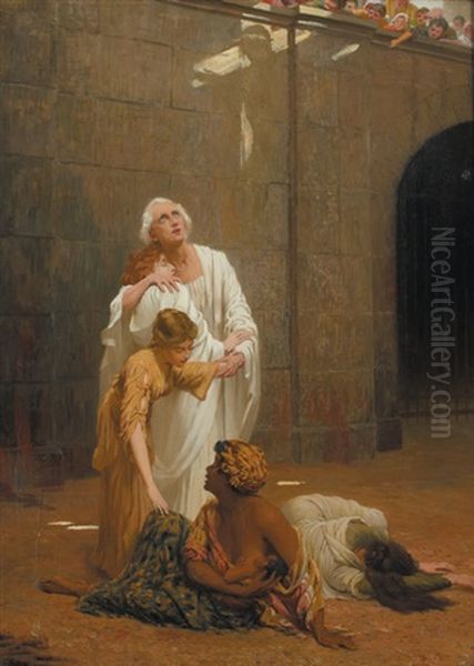 A Martyr And Four Female Figures In An Amphitheatre Oil Painting by St. George Hare