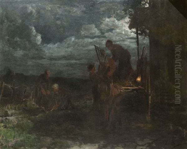 Le Soir En Normandie. Retour Du Marche. Oil Painting by Ernest Hareux