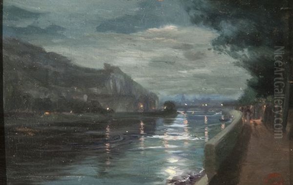 Grenoble, Quai De La Graille Oil Painting by Ernest Hareux