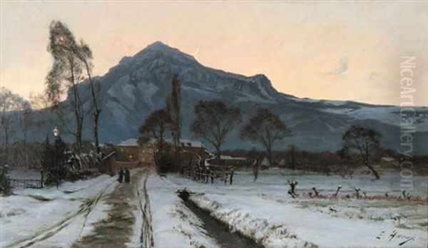 L'abbe Guetal Et Ernest Hareux Sur Le Chemin Du Petit Seminaire Du Rondeau Oil Painting by Ernest Hareux