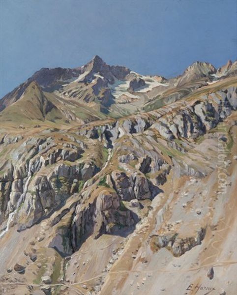 Vue Sur Le Pic Du Combeynot, Massif Des Ecrins Oil Painting by Ernest Hareux