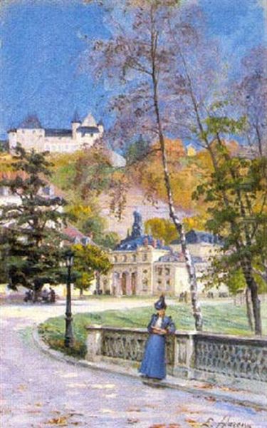 Uriage. Les Thermes, Le Parc, Le Chateau Oil Painting by Ernest Hareux
