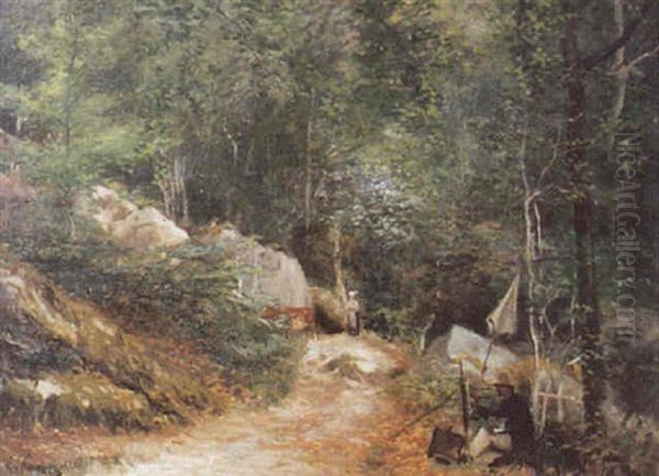 Le Peintre Dans La Foret Oil Painting by Ernest Hareux