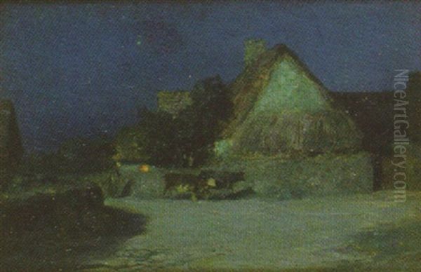 Nuit Tombante, Retour Du Troupeau A La Ferme Oil Painting by Ernest Hareux