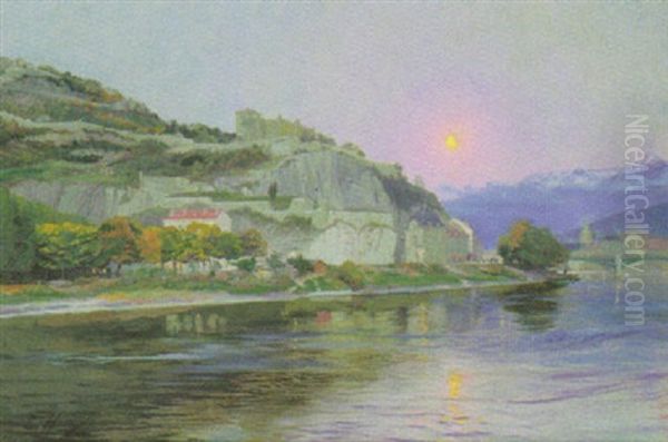 Grenoble Au Clair De Lune Oil Painting by Ernest Hareux