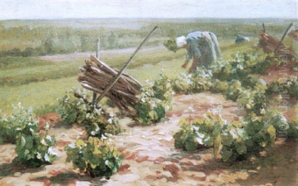 Le Sarclage Des Vignes A Montigny Oil Painting by Ernest Hareux