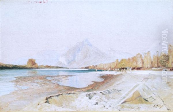 Le Casque Du Neron Vue Des Rives Du Drac Oil Painting by Ernest Hareux