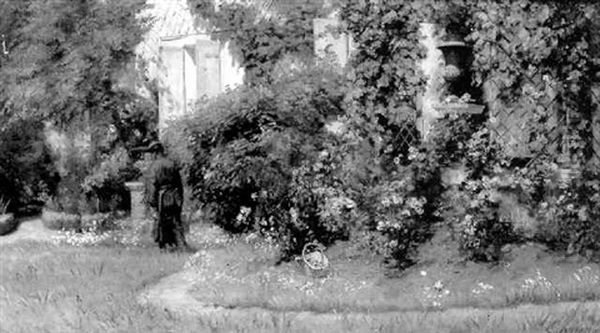 Au Jardin Oil Painting by Ernest Hareux