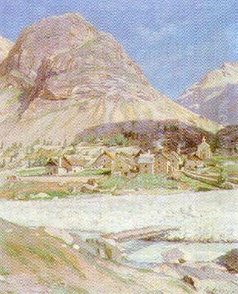 Village De Montagne - La Berarde Oil Painting by Ernest Hareux