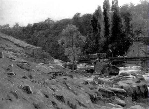 Felsiges Flustal Bei Grenoble Oil Painting by Ernest Hareux